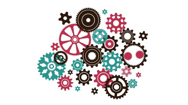 Complicated intricate clock mechanism from different in shape and size gears and cogwheels. Looped animation with alpha channel.