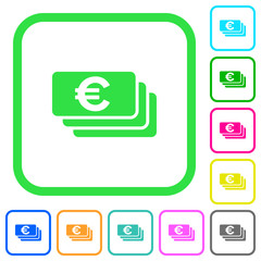 Euro banknotes vivid colored flat icons icons