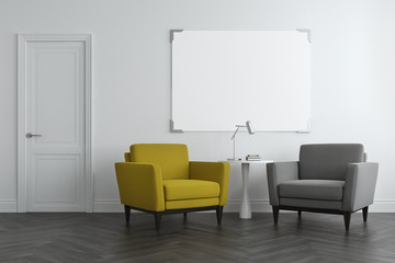 Yellow and gray armchairs, poster