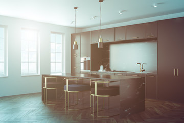 Black marble kitchen interior side toned