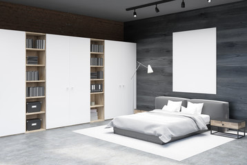 Gray and brick bedroom corner, poster