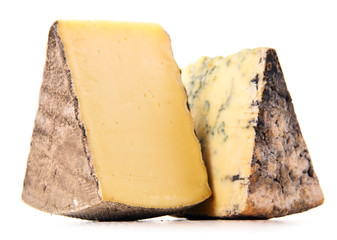 Two pieces of cheese isolated in white background