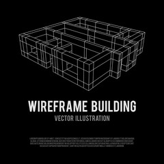 Abstract architecture building. Plan of modern house. Wireframe low poly mesh construction.