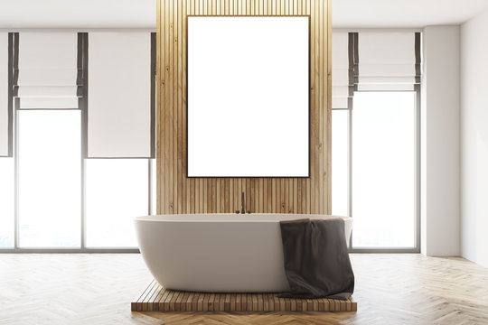 Modern bathroom interior with a poster close up