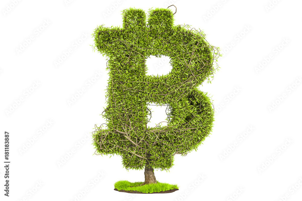 Aufkleber money tree in the shape of bitcoin symbol, 3d rendering