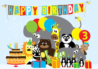 birthday card with animals for 3 years old child