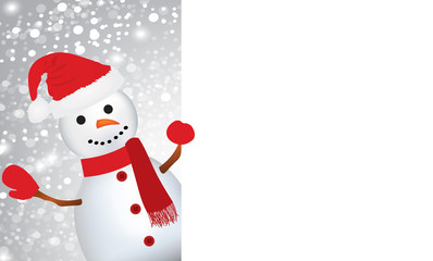 Cute snowman holding an empty space for text, vector