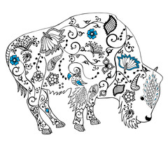 Bison hand drawn. Doodle . Object isolated on white.