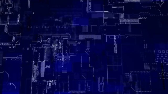 Blue diagram of electronic circuit boards, looped background