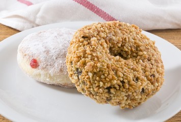 Strawberry Jam Filled Donut and Peanuts Donut
