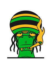 horror halloween gesicht raggae jamaika kiffen bekifft kiffer weed hanf joint rauchen drogen party fleischfresser böse monster tyrannus saurus rex t-rex groß comic cartoon dinosaurier saurier dino