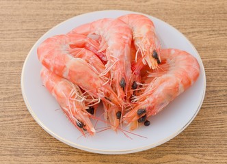 Cooked Prawns or Tiger Shrimps in White Plate