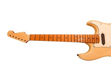 Empty Electric Guitar Neck Fretboard on White Background