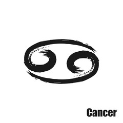 Vector zodiac sign with text. Hand drawn calligraphic horoscope icon. Ink brush cancer symbol