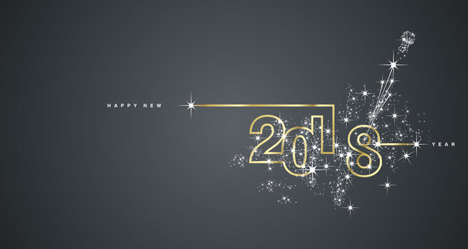 New Year 2018 line design firework gold white black vector