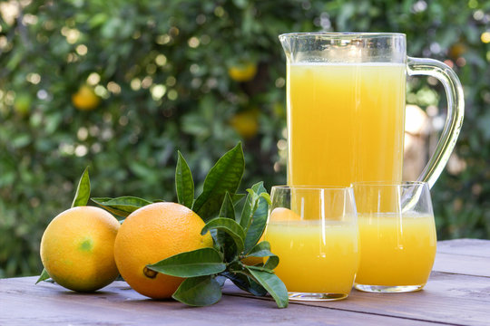 Orange juice and fresh fruits.