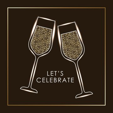 lets celebrate pair of champagne glass cheers drink vector illustration