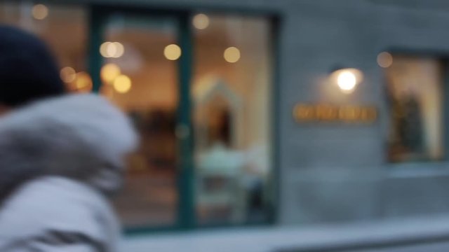 Store front window in Christmas time