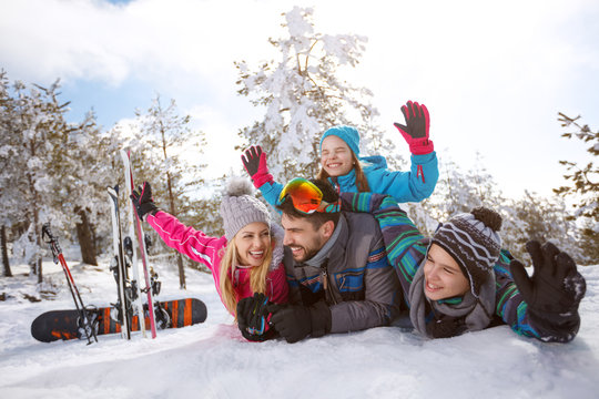 Family for winter holiday enjoy on snow