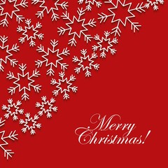 merry christmas red greeting card with white snowflake vector illustration