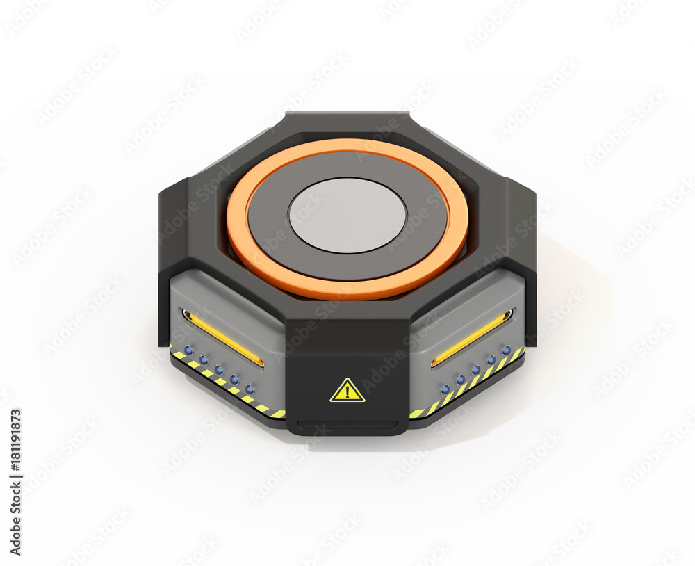 Poster front view of black warehouse robot carrier isolated on white background. 3d rendering image.