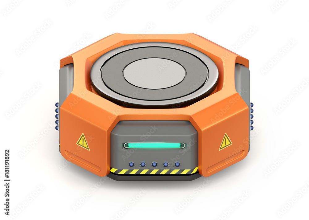 Poster orange warehouse robot carrier isolated on white background. 3d rendering image.