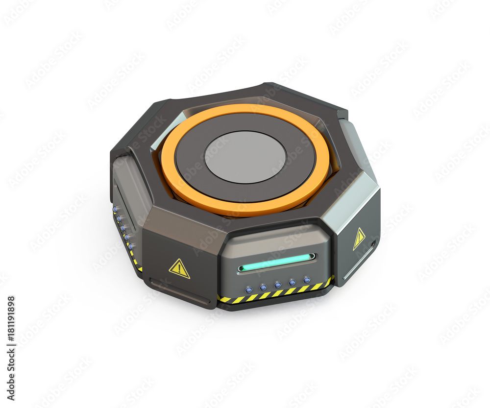 Poster black warehouse robot carrier isolated on white background. 3d rendering image.