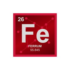 Vector symbol of Iron from the Periodic Table of the elements on the background from connected molecules