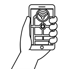 hand holding smartphone gps navigation connection wifi vector illustration