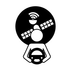 driver at steering wheel autonomous satellite gps vector illustration