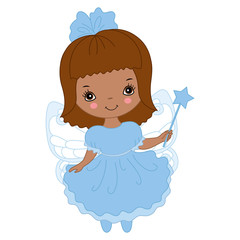 Vector Cute Little African American Fairy with Magic Wand