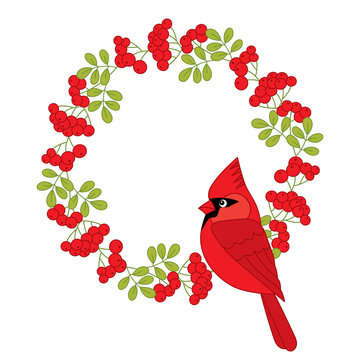 Vector Cardinal with Christmas Wreath 