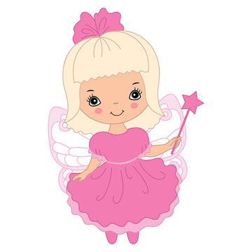 Vector Cute Little Fairy with Magic Wand