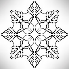 Ornamental round dotted flower isolated on white background. Black halftone mandala. Geometric circle element. Vector illustration.