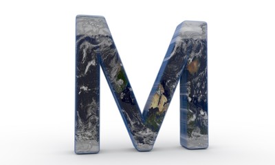 World plated letter M background paper, 3d rendering