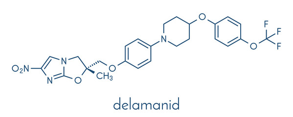 Delamanid tuberculosis drug molecule. Skeletal formula.