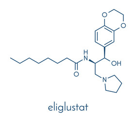 Eliglustat Gaucher's disease drug molecule. Skeletal formula.