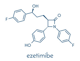 Ezetimibe cholesterol-lowering drug molecule. Skeletal formula.