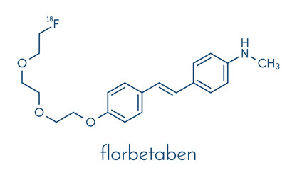 Florbetaben radiopharmaceutical molecule. Used for imaging of beta-amyloid plaques in Alzheimer's disease by PET. Skeletal formula.