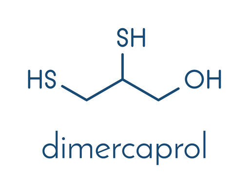 Dimercaprol (BAL, British Anti-Lewisite) metal poisoning antidote molecule. Skeletal formula.