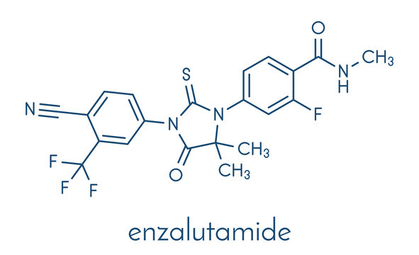 Enzalutamide prostate cancer drug molecule. Skeletal formula.