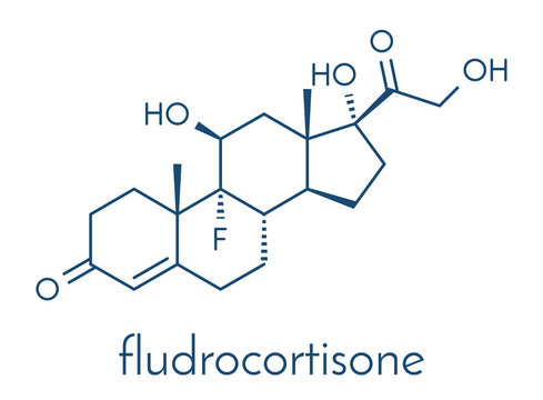 Fludrocortisone aldosterone hormone substitution drug molecule. Skeletal formula.