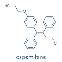 Ospemifene dyspareunia drug molecule. Used to treat pain during sexual intercourse (dyspareunia). Skeletal formula.