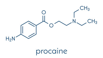 Procaine topical anesthetic drug molecule. Skeletal formula.