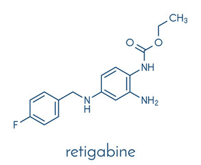 Retigabine (ezogabine) anticonvulsant drug molecule. Used in treatment of seizures (epilepsy). Skeletal formula.