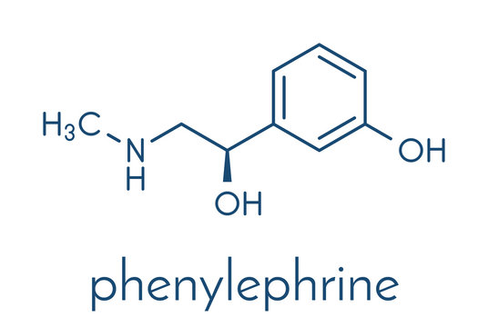 Phenylephrine nasal decongestant drug molecule. Skeletal formula.