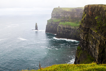 Beautiful landscape at the famous Cliffs of Moher and  O'Brien's Tower in Co. Clare, Europe, ireland