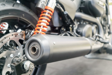 Close Up of exhaust or intake of racing motorcycle. Low angle photo