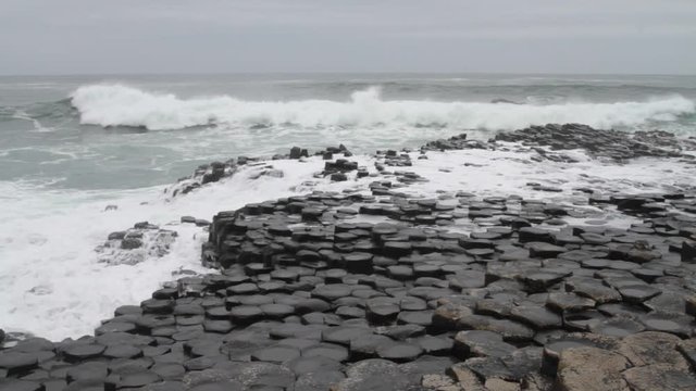 The Giant`s Causeway, made up of 40,000 interlocking basalt columns, the result of an ancient volcanic eruption in Bushmills, County Antrim, Northern Ireland.