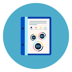 Document File With Report Diagrams Icon On Blue Round Background Flat Vector Illustration